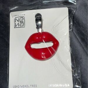 Red Lip Pendant  METAL by Nona vintage magnetic closure nice large size NEW
